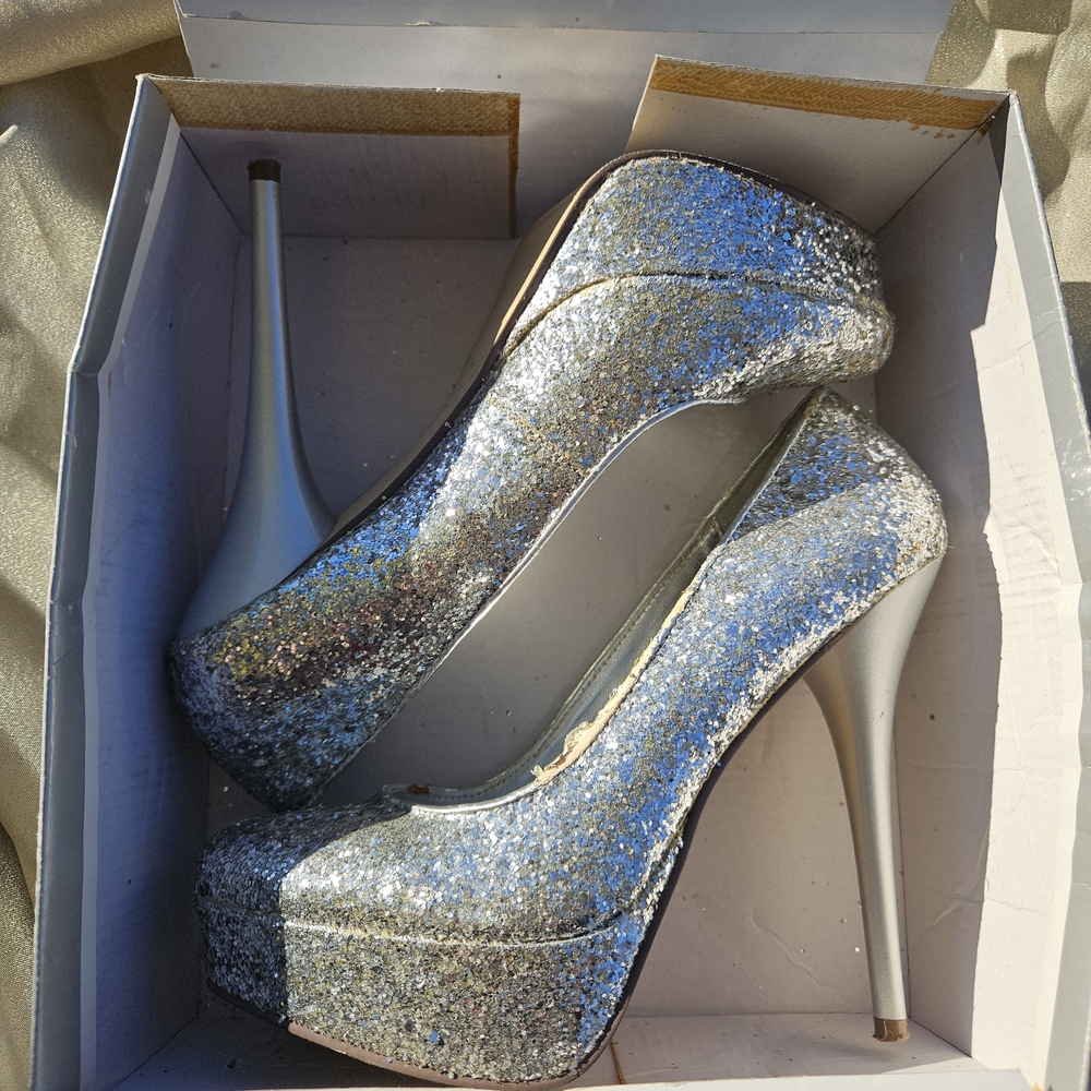 Sparkling Silver Platform Heels